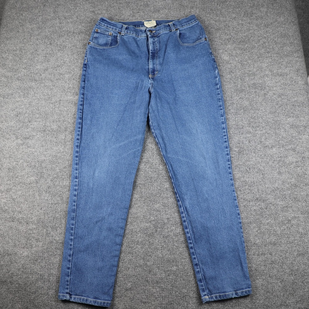 St Johns Bay Jeans Womens 16 Blue Denim Stretch High Rise Tapered Leg Classic